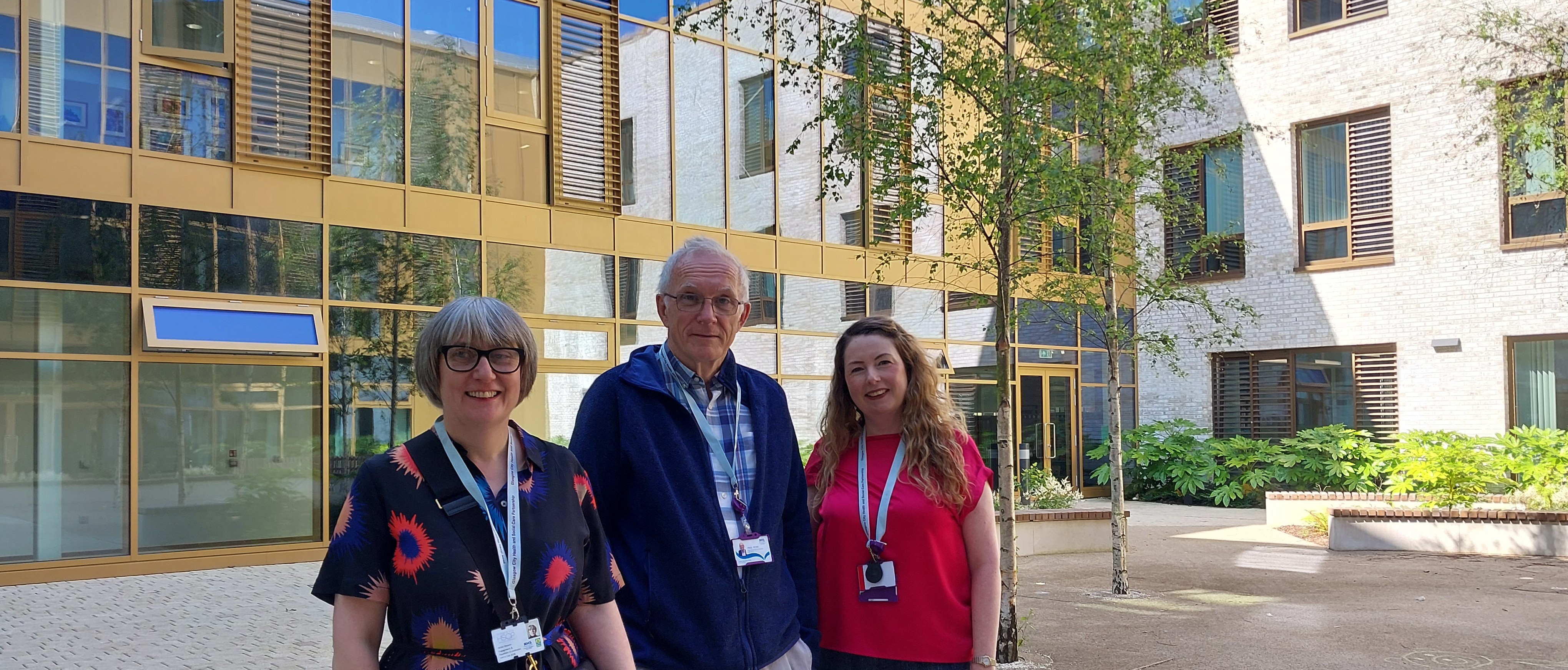 Jackie Shearer, Paul Ryan and Dominique Harvey in front of Parkhead Hub